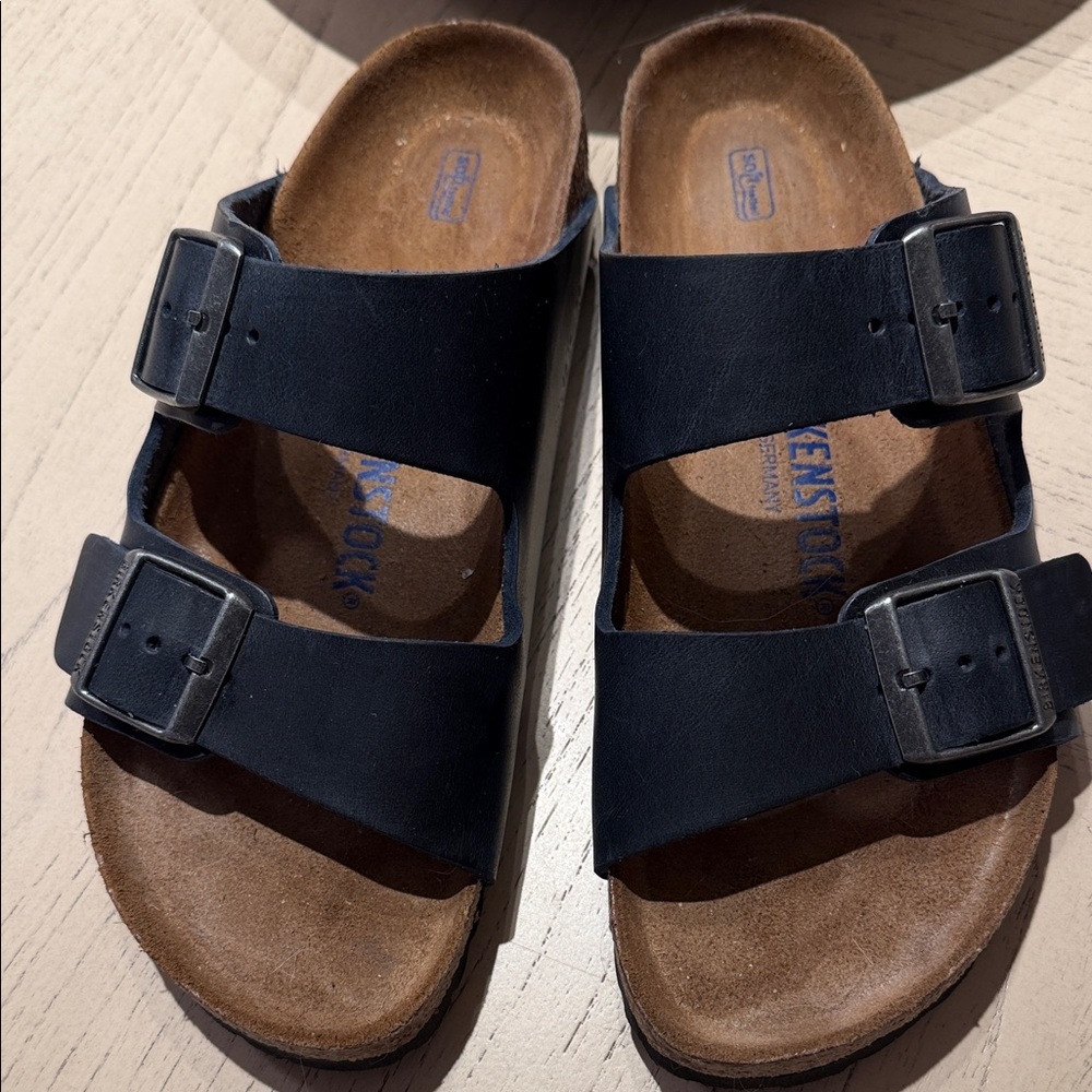 Birkenstock Navy Blue Two-Strap Slide Sandals